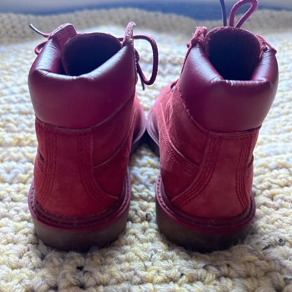Red Timberland Nubuck Lace Up Lug Sole Waterproof Kids Unisex Boots Siz… - Picture 5 of 10